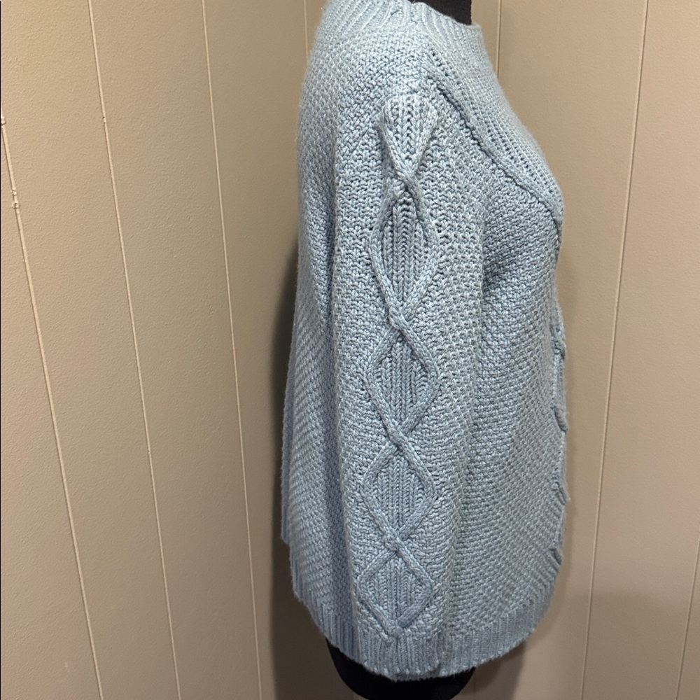 Karl Lagerfeld sky blue ribbed basket weave twisted rope pattern knit sweater. S - Picture 3 of 6
